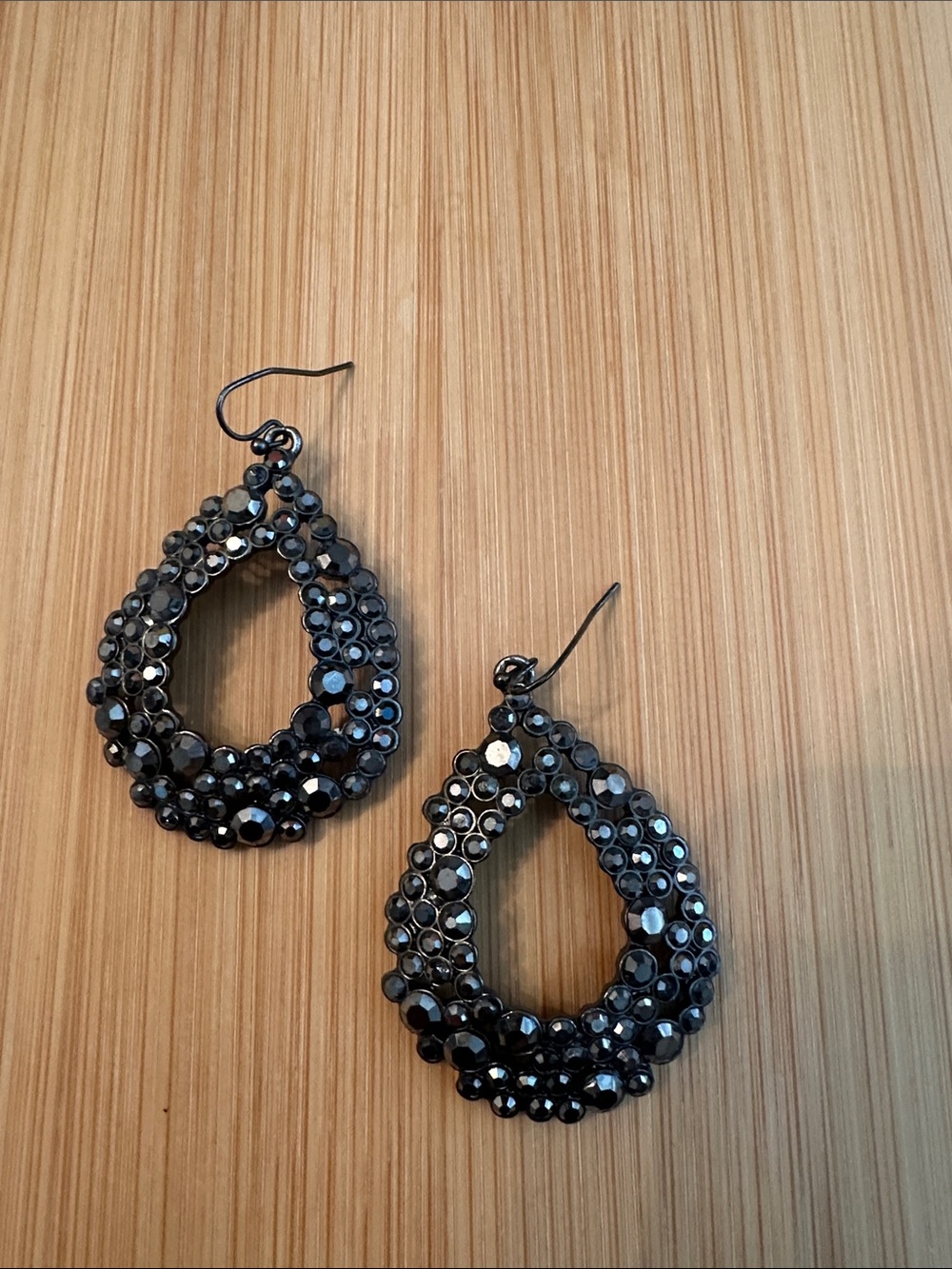 Gunmetal Crystal Teardrop Statement Earrings | Faceted Black Rhinestones